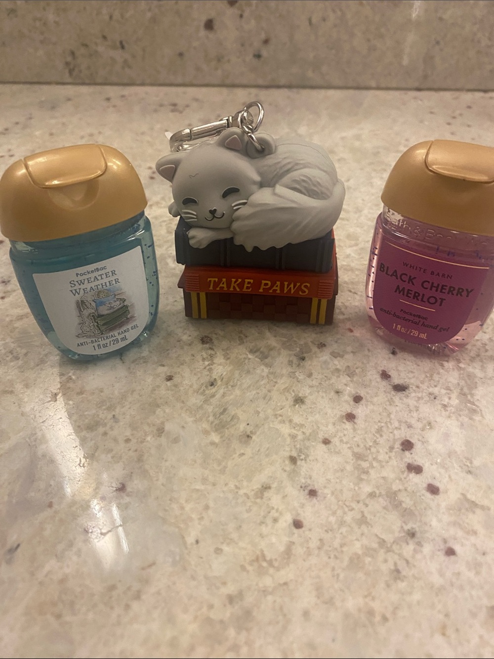 Bath & Body Works Trio with Cat bag charm gel holder & 2 assorted hand gels NWT